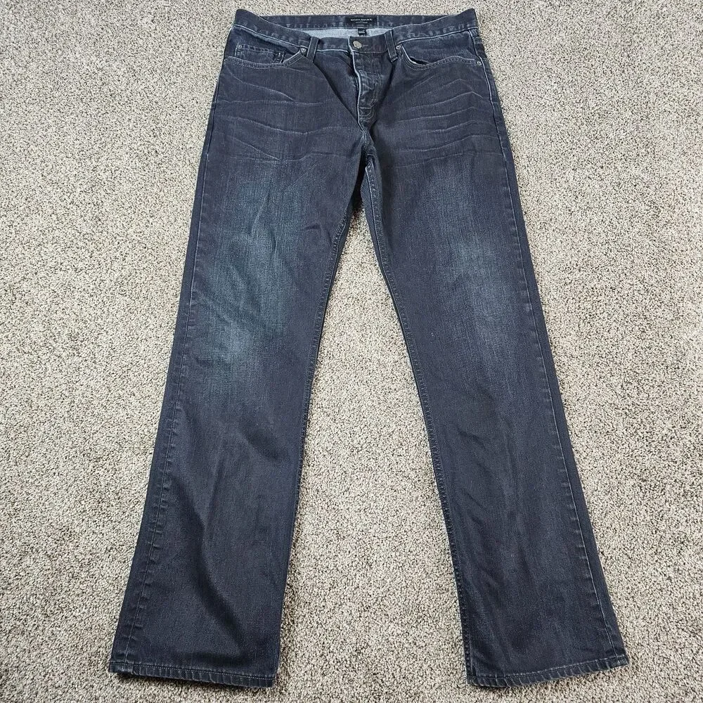 Banana Republic Jeans Mens 35x33 Black Vintage Straight Distressed Whiskering